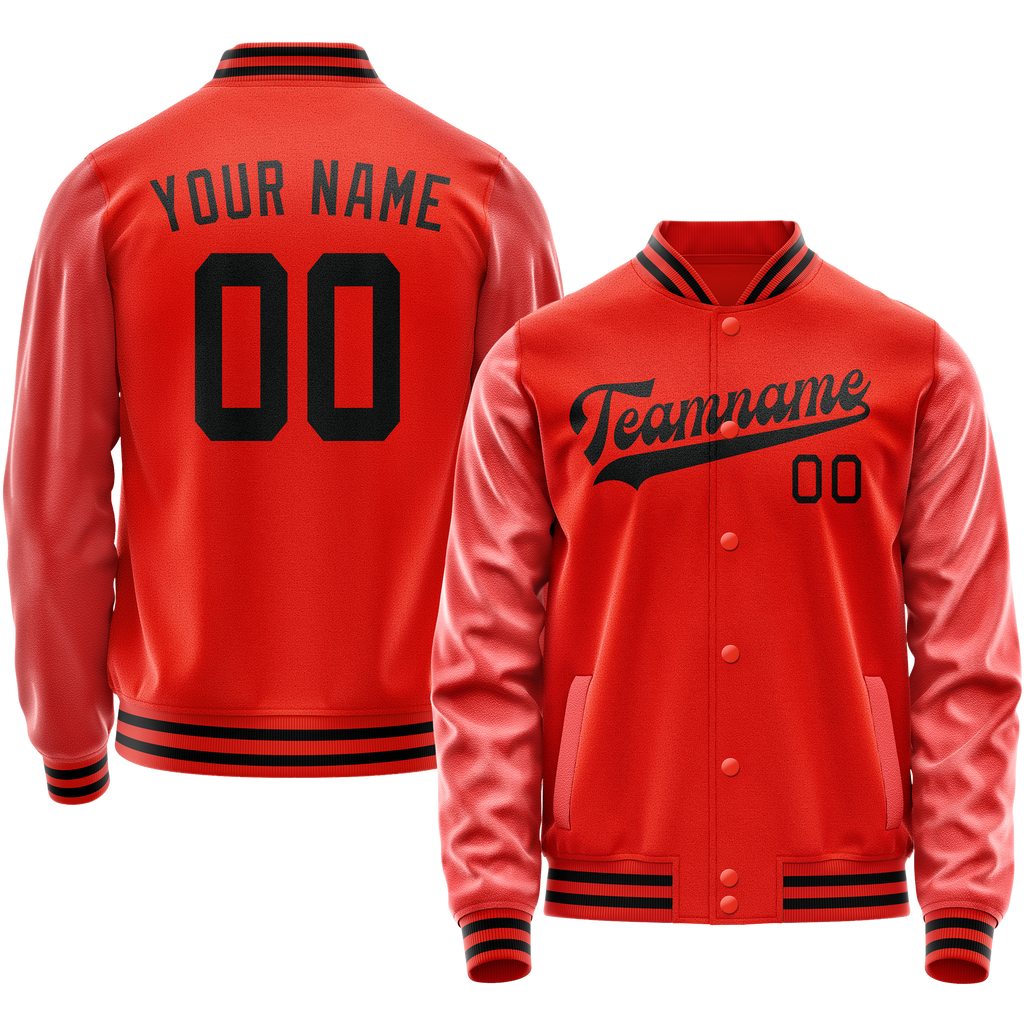 Custom Orange Black Solid Color Varsity Letterman Jacket