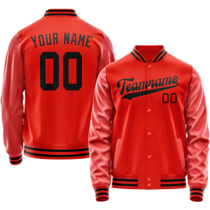 Custom Orange Black Solid Color Varsity Letterman Jacket