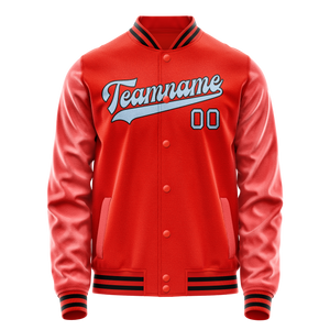 Custom Orange Light-Blue Solid Color Varsity Letterman Jacket