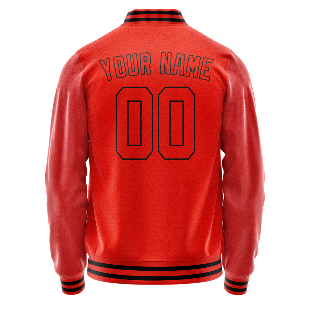 Custom Orange Black Solid Color Varsity Letterman Jacket