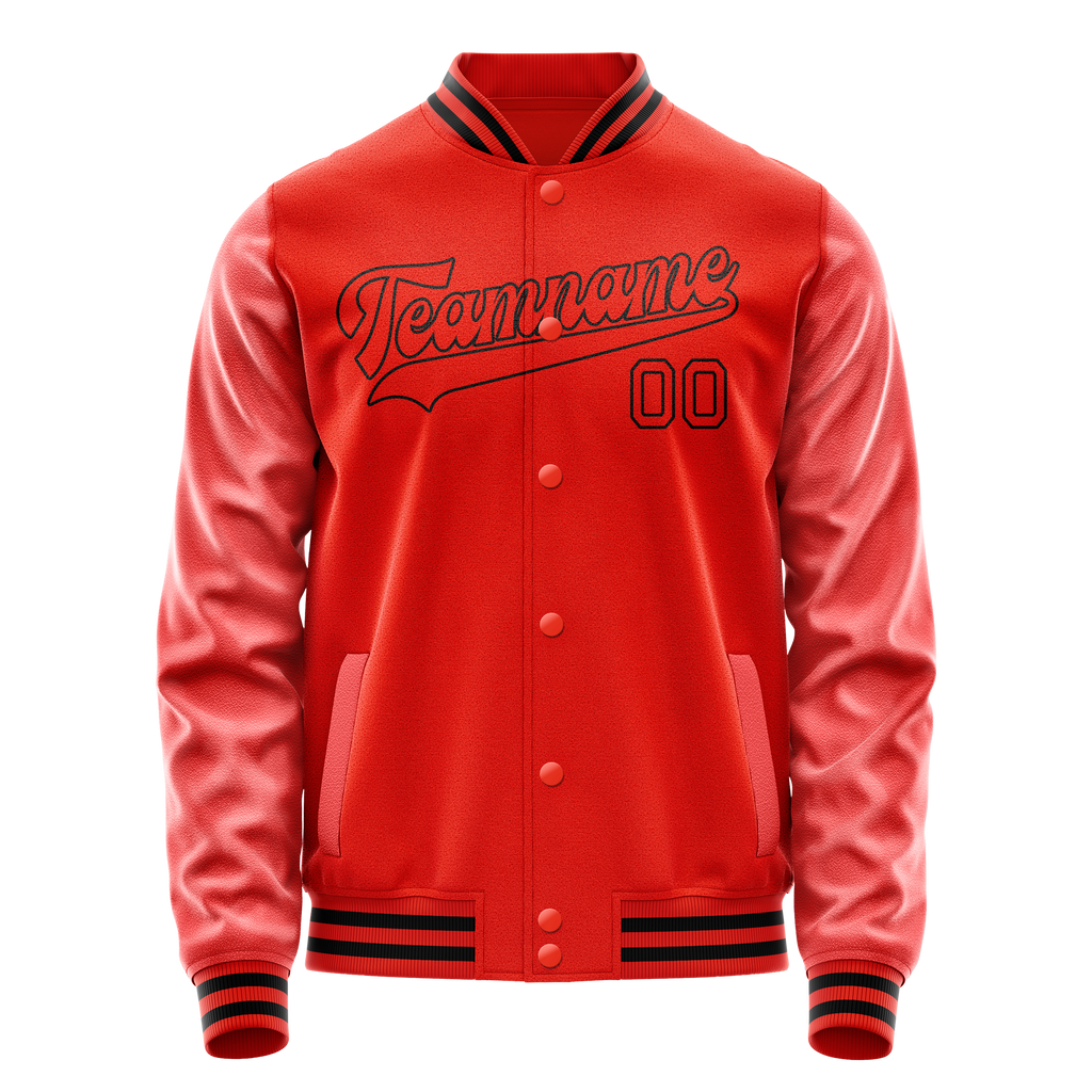 Custom Orange Black Solid Color Varsity Letterman Jacket