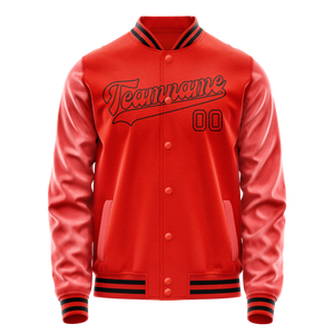 Custom Orange Black Solid Color Varsity Letterman Jacket