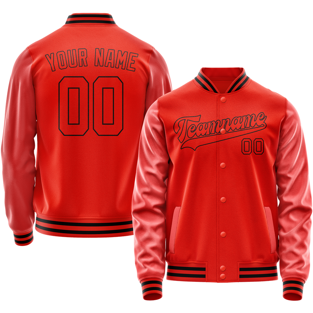 Custom Orange Black Solid Color Varsity Letterman Jacket