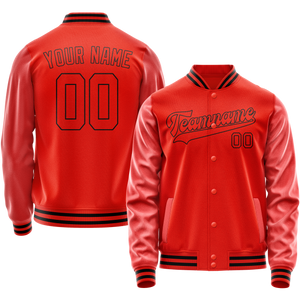 Custom Orange Black Solid Color Varsity Letterman Jacket