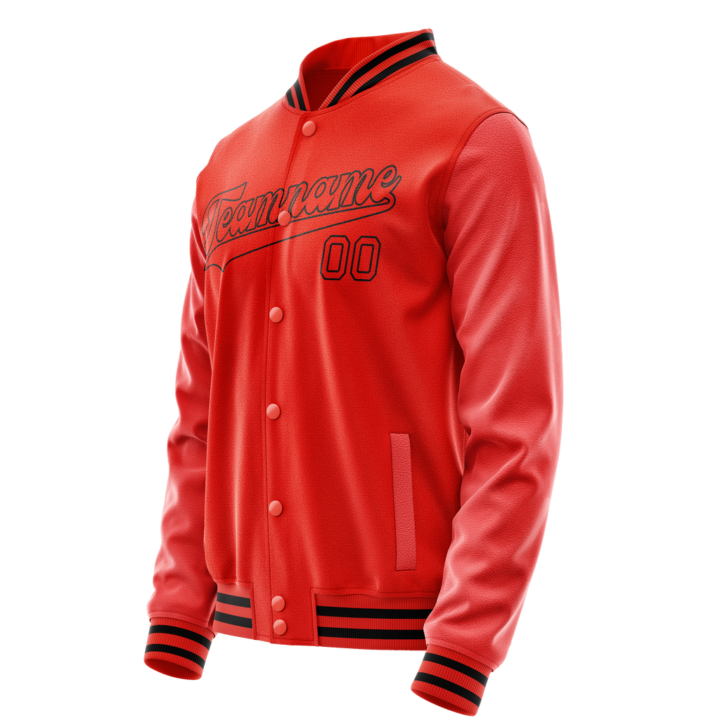 Custom Orange Black Solid Color Varsity Letterman Jacket