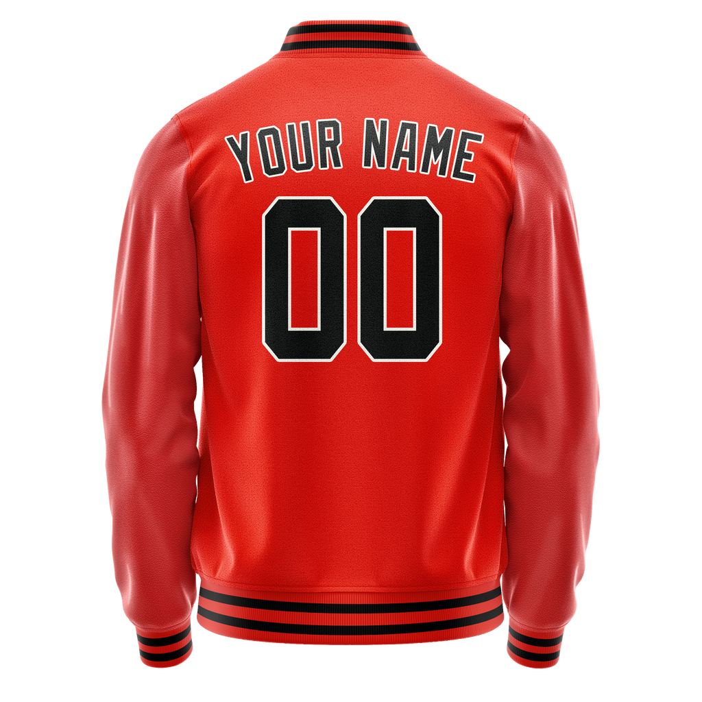 Custom Orange Black Solid Color Varsity Letterman Jacket