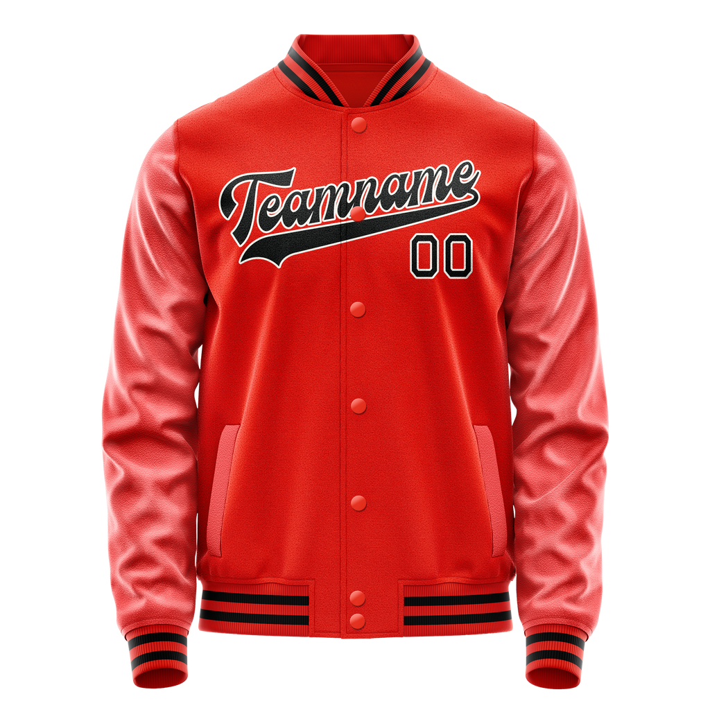 Custom Orange Black Solid Color Varsity Letterman Jacket