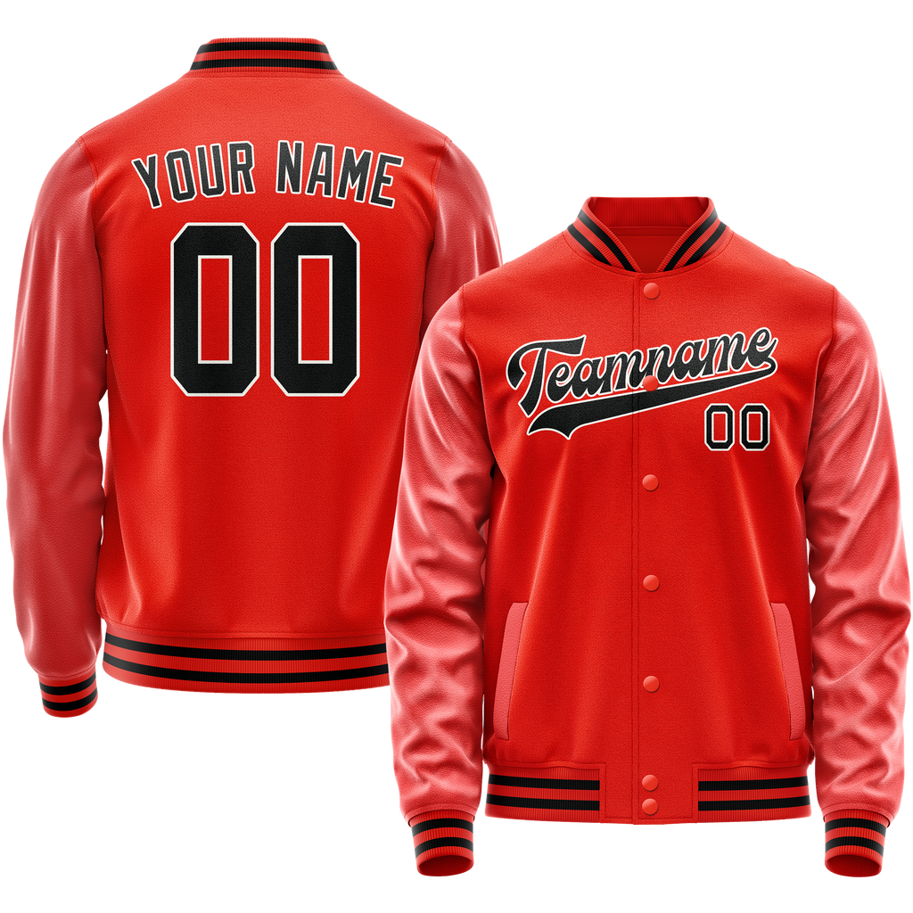 Custom Orange Black Solid Color Varsity Letterman Jacket
