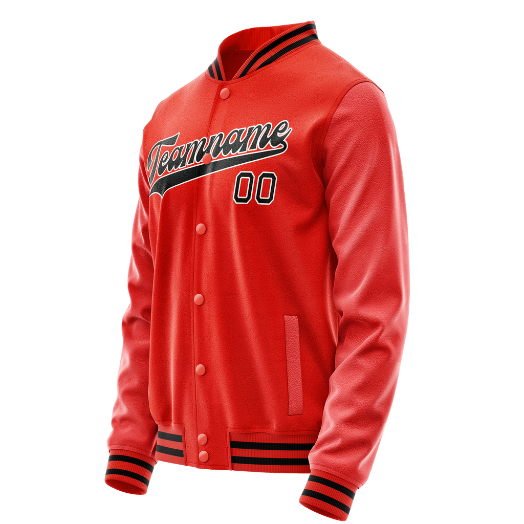 Custom Orange Black Solid Color Varsity Letterman Jacket