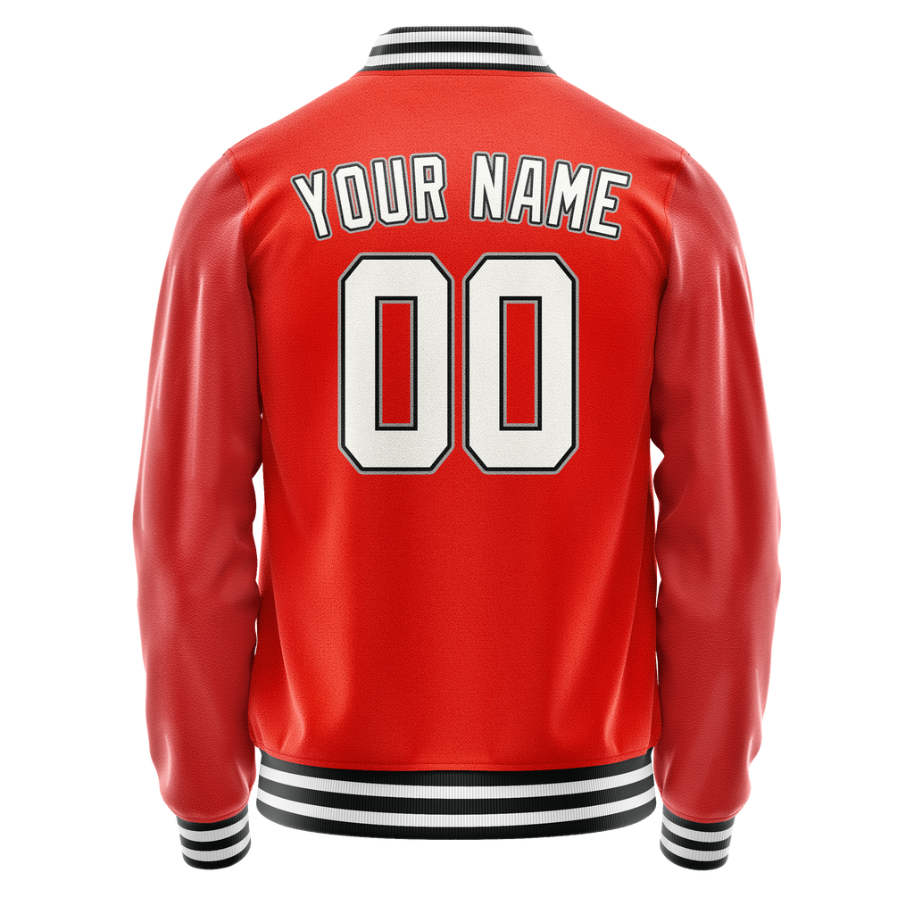 Custom Orange White Solid Color Varsity Letterman Jacket
