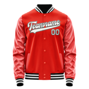 Custom Orange White Solid Color Varsity Letterman Jacket
