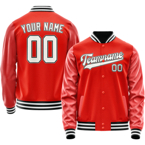 Custom Orange White Solid Color Varsity Letterman Jacket