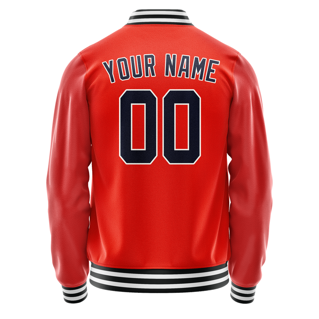 Custom Orange Black Solid Color Varsity Letterman Jacket