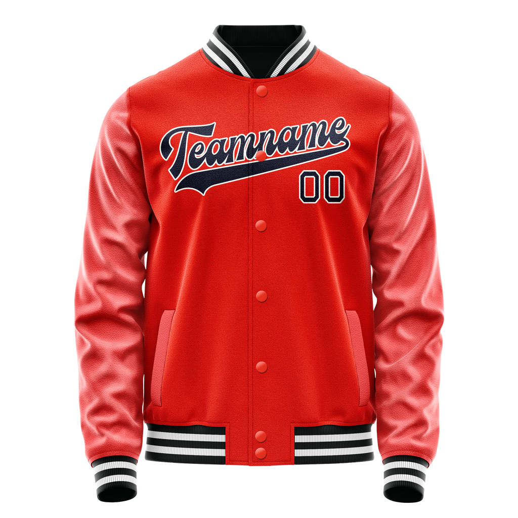 Custom Orange Black Solid Color Varsity Letterman Jacket