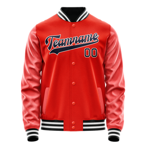 Custom Orange Black Solid Color Varsity Letterman Jacket