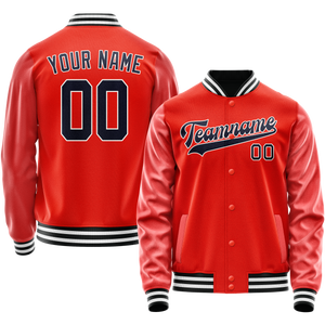 Custom Orange Black Solid Color Varsity Letterman Jacket