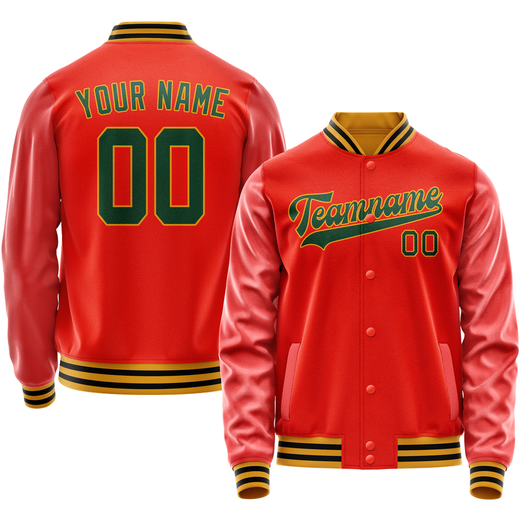 Custom Orange Black Solid Color Varsity Letterman Jacket