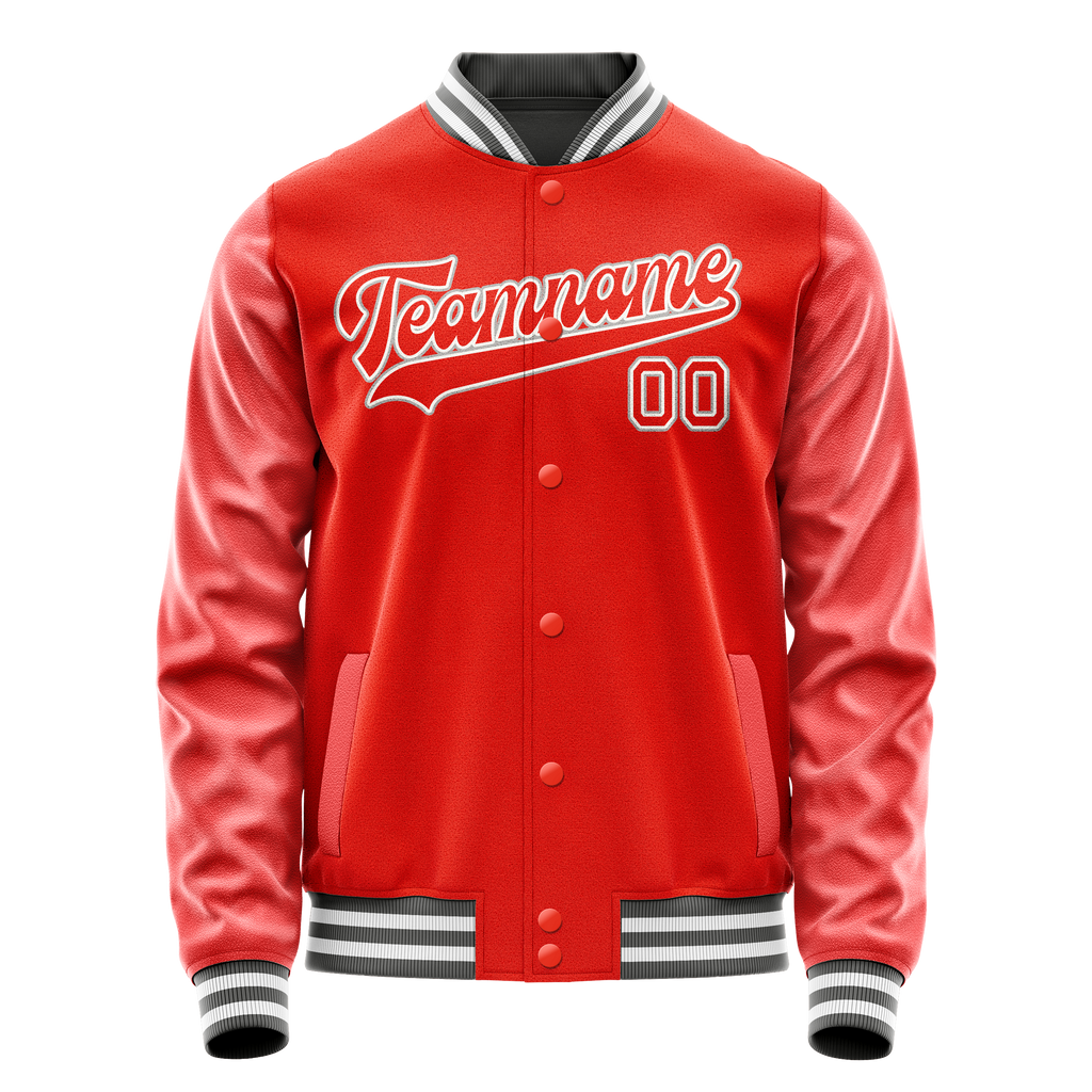 Custom Orange Gray Solid Color Varsity Letterman Jacket