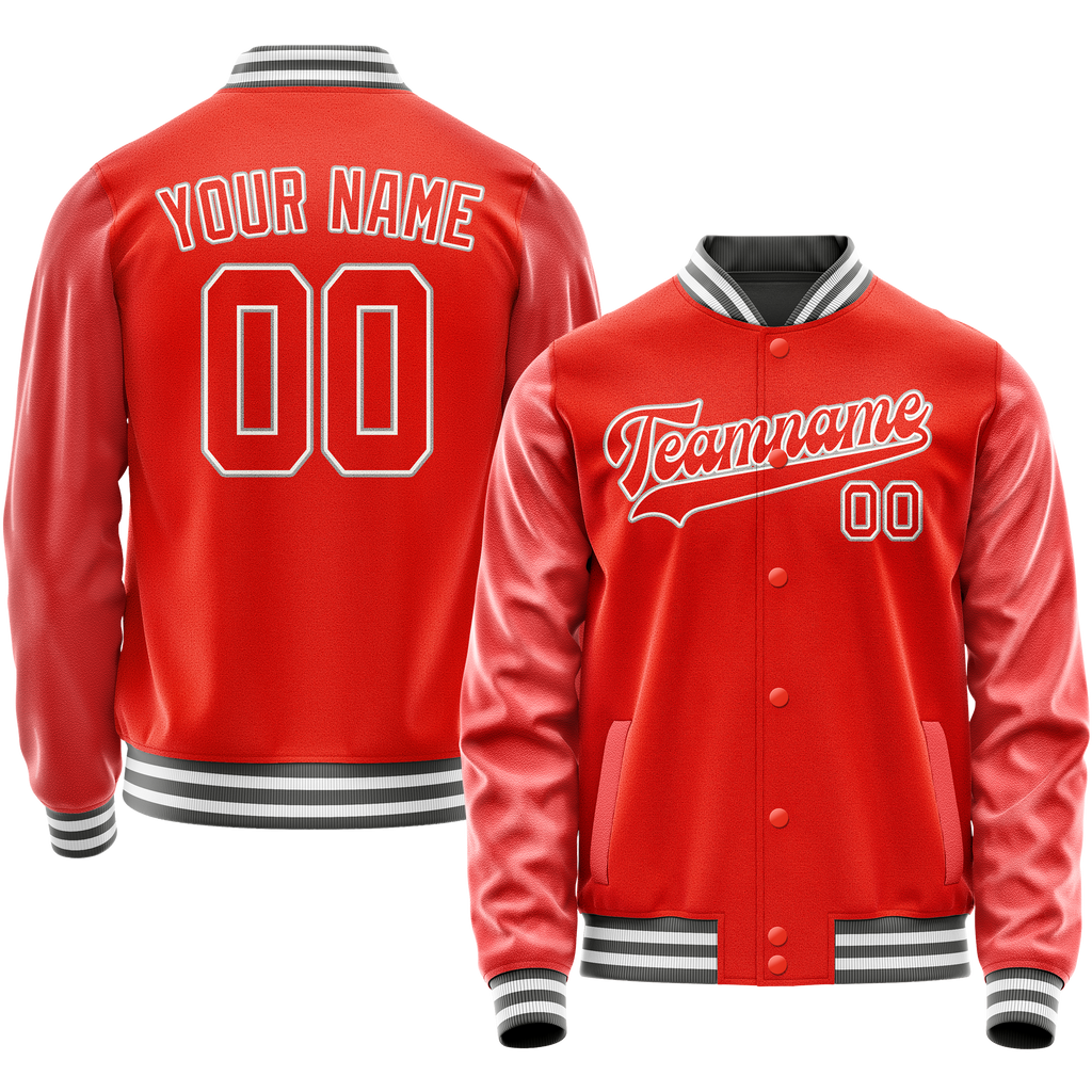 Custom Orange Gray Solid Color Varsity Letterman Jacket