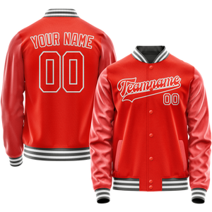 Custom Orange Gray Solid Color Varsity Letterman Jacket