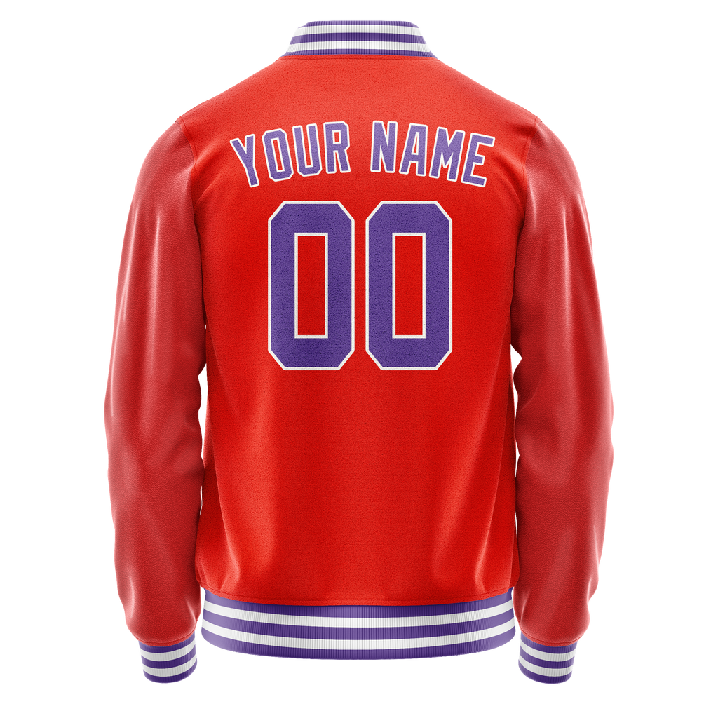 Custom Orange Purple Solid Color Varsity Letterman Jacket