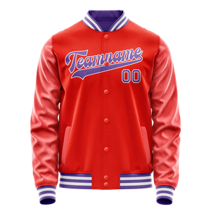 Custom Orange Purple Solid Color Varsity Letterman Jacket