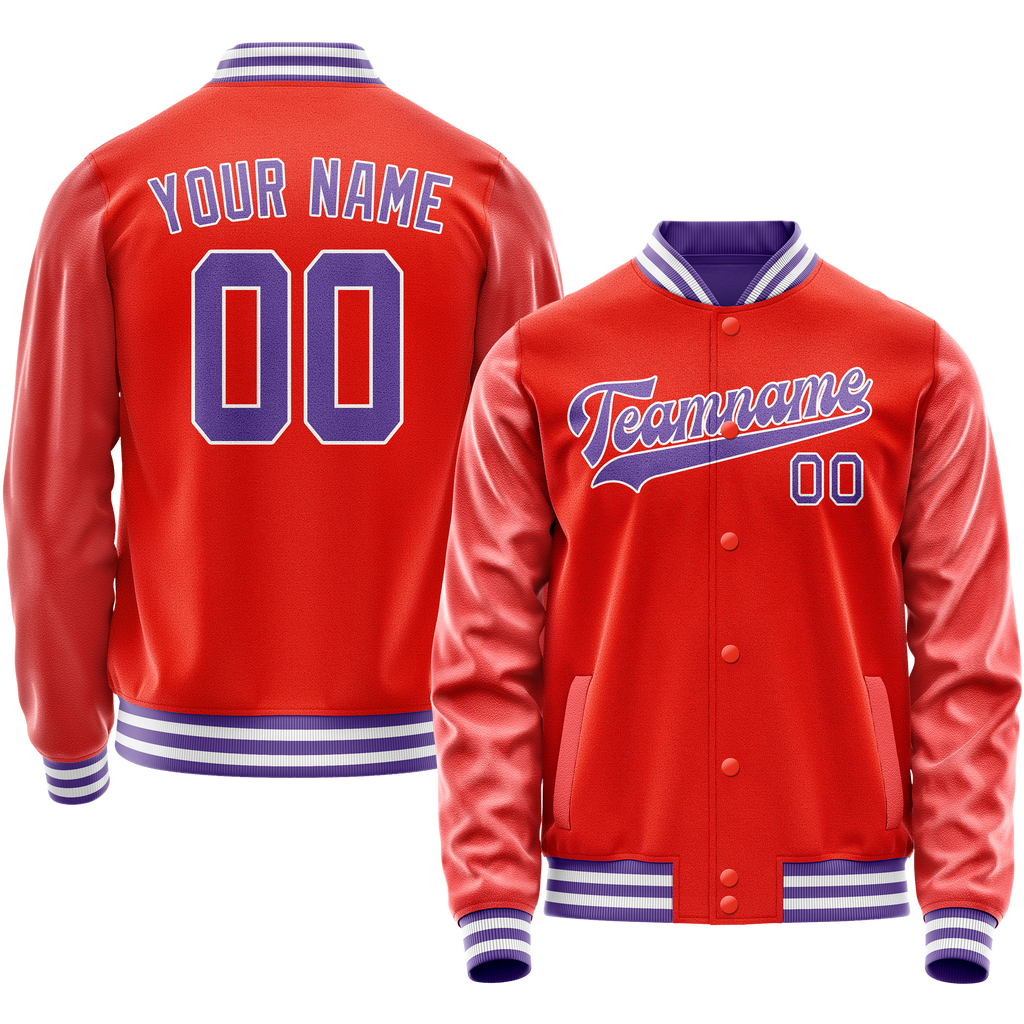 Custom Orange Purple Solid Color Varsity Letterman Jacket