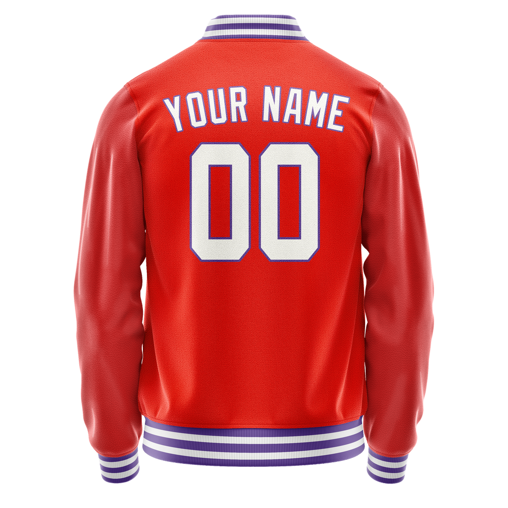 Custom Orange White Solid Color Varsity Letterman Jacket