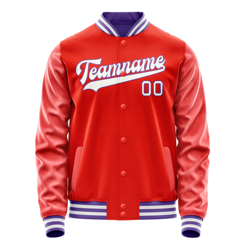 Custom Orange White Solid Color Varsity Letterman Jacket