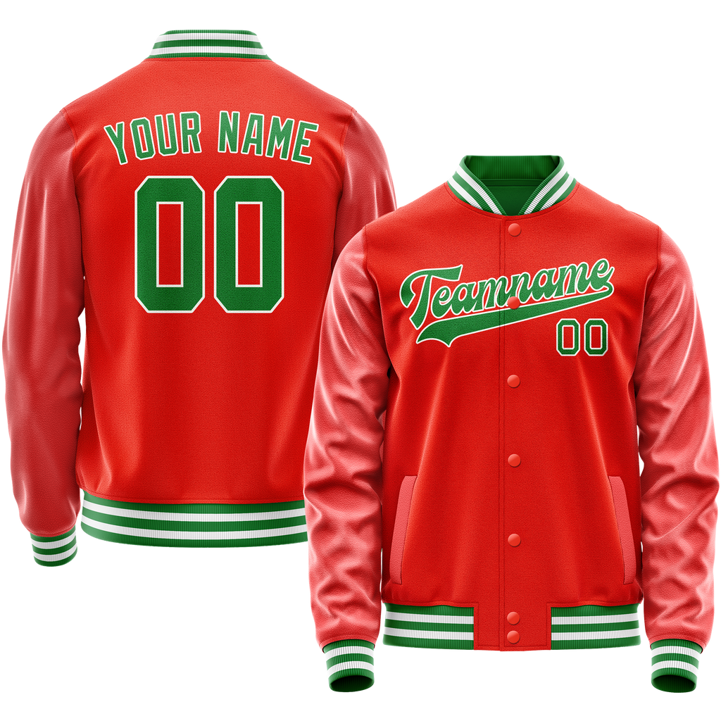 Custom Orange Teal Solid Color Varsity Letterman Jacket