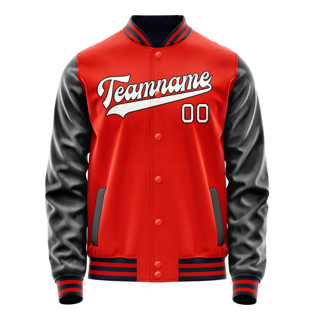 Custom Orange Black Solid Color Varsity Letterman Jacket