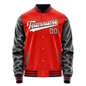 Custom Orange Black Solid Color Varsity Letterman Jacket