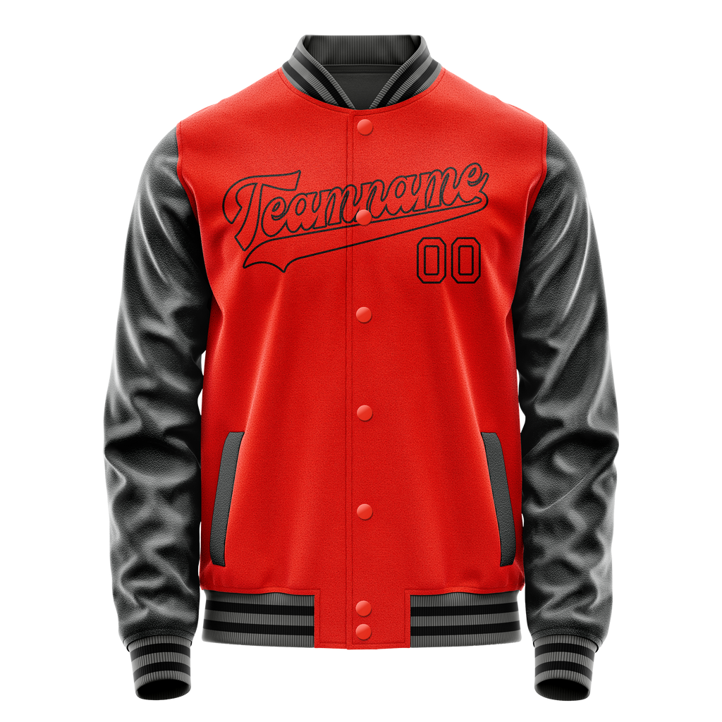 Custom Orange Black Solid Color Varsity Letterman Jacket