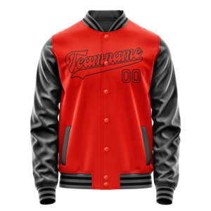 Custom Orange Black Solid Color Varsity Letterman Jacket