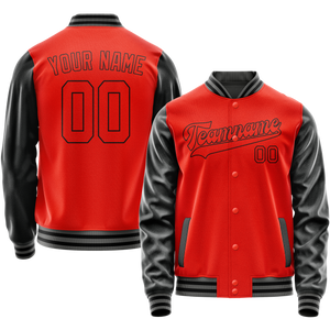 Custom Orange Black Solid Color Varsity Letterman Jacket
