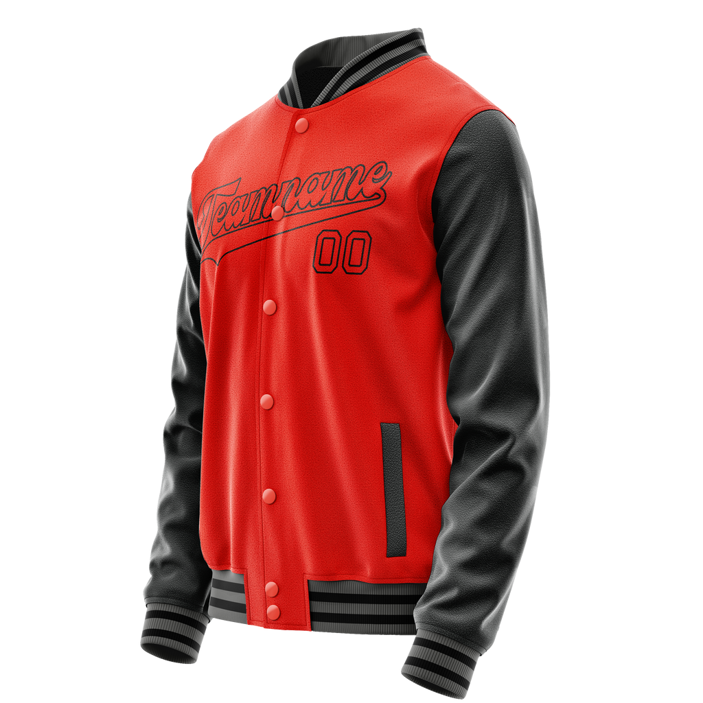 Custom Orange Black Solid Color Varsity Letterman Jacket