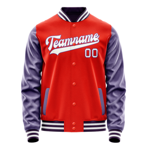 Custom Orange Purple Solid Color Varsity Letterman Jacket