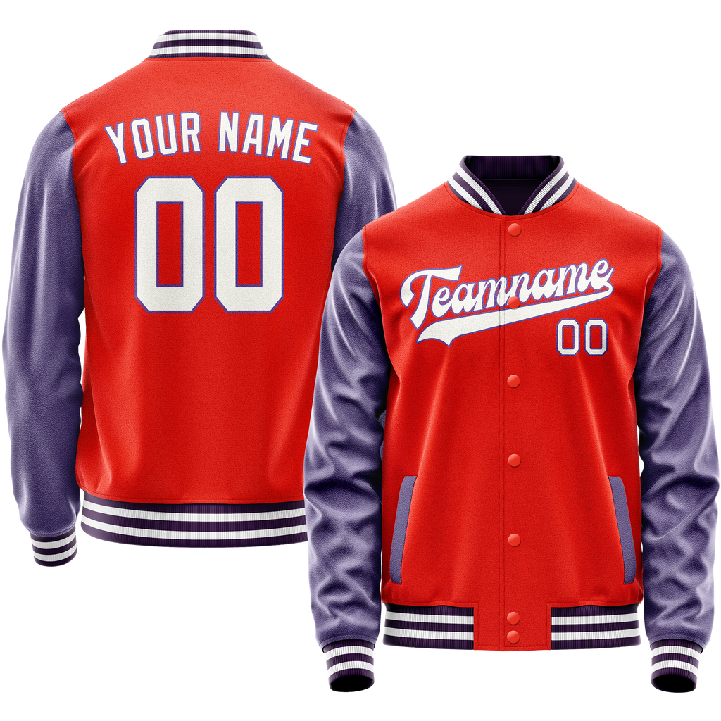 Custom Orange Purple Solid Color Varsity Letterman Jacket