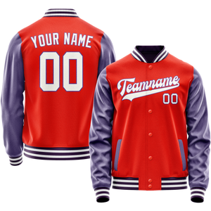 Custom Orange Purple Solid Color Varsity Letterman Jacket