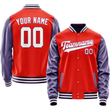 Custom Orange Purple Solid Color Varsity Letterman Jacket