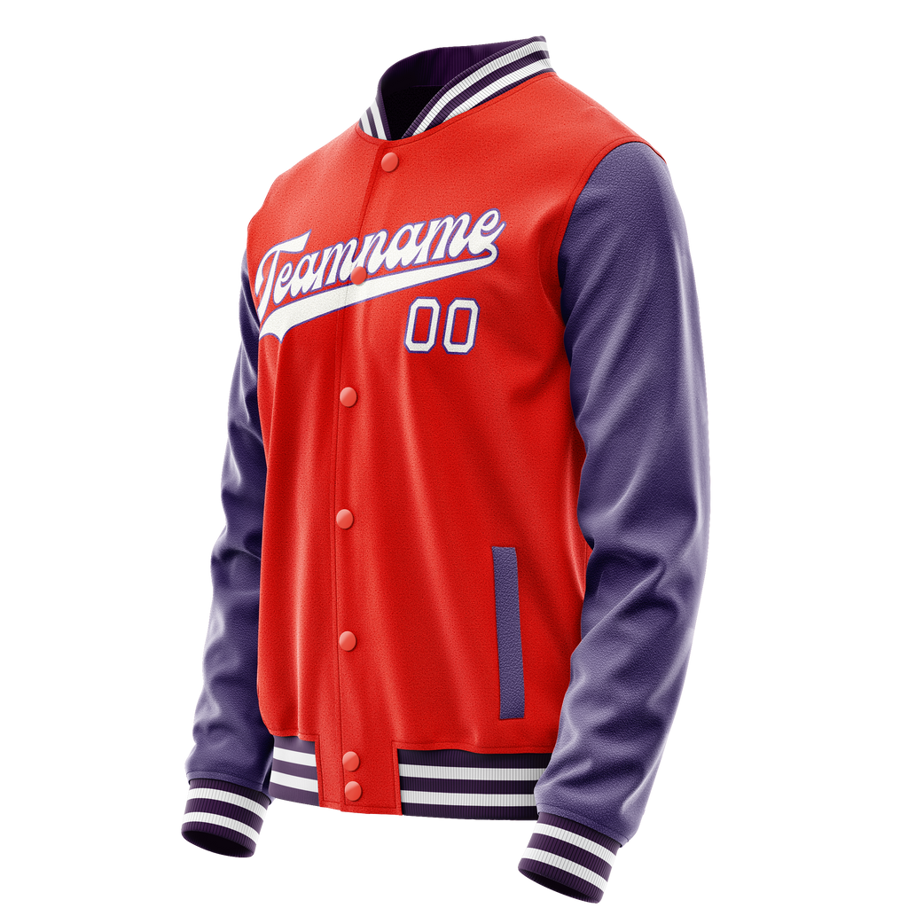 Custom Orange Purple Solid Color Varsity Letterman Jacket