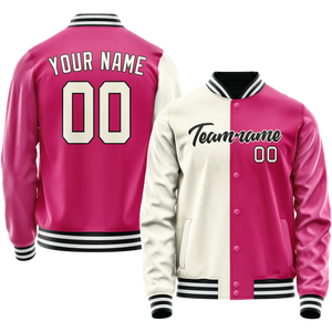 Custom Pink Cream Split Varsity Letterman Jacket