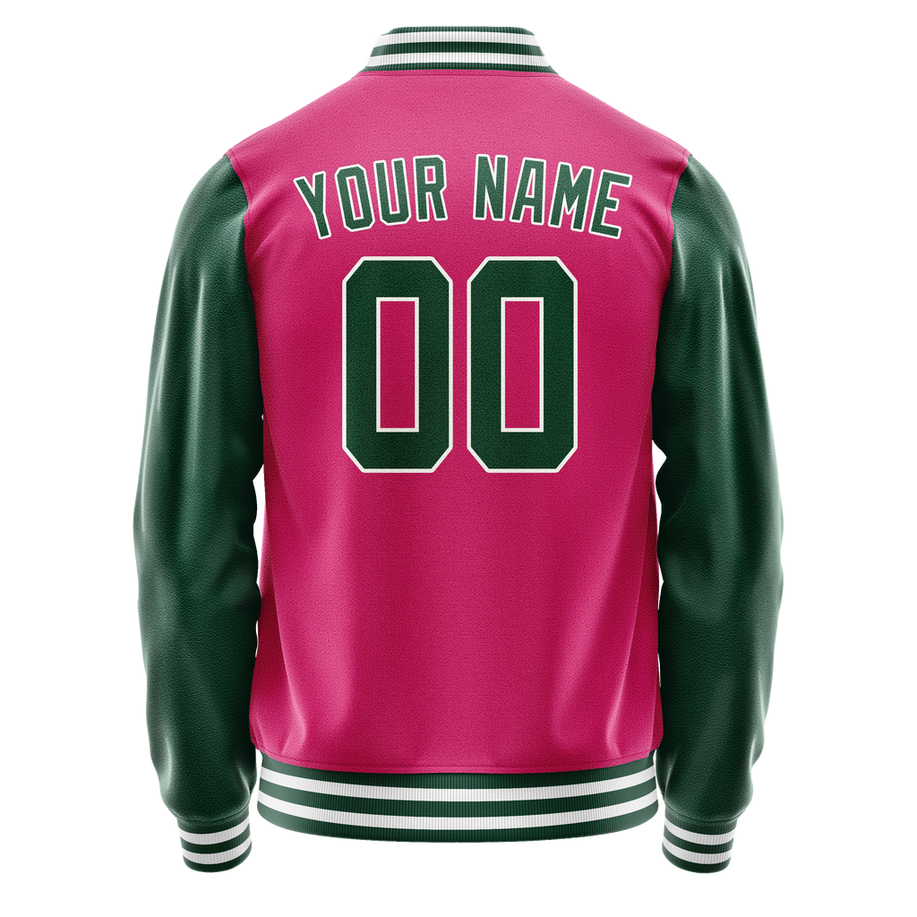Custom Pink Kelly-Green Solid Color Varsity Letterman Jacket