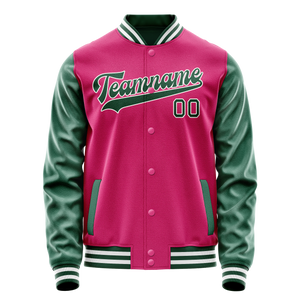 Custom Pink Kelly-Green Solid Color Varsity Letterman Jacket