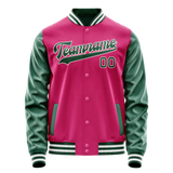 Custom Pink Kelly-Green Solid Color Varsity Letterman Jacket