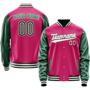 Custom Pink Kelly-Green Solid Color Varsity Letterman Jacket