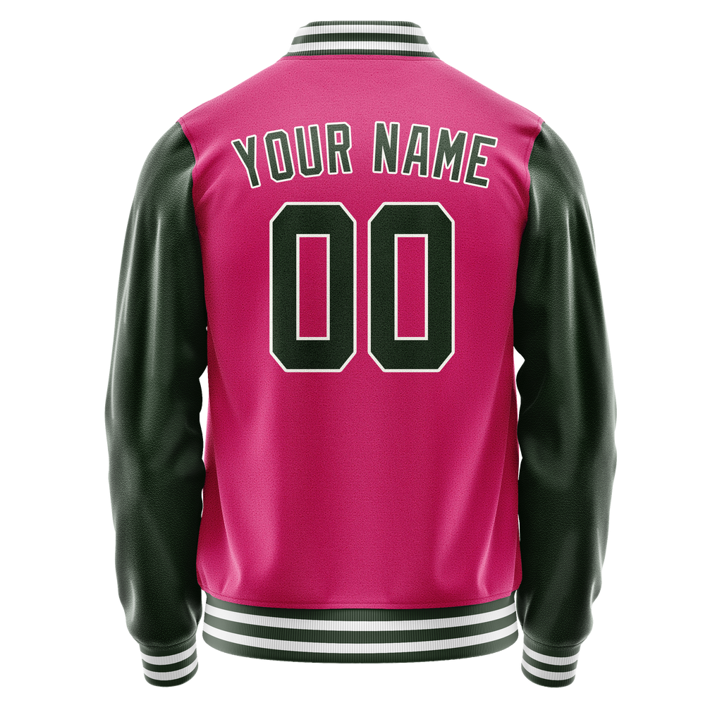 Custom Pink Kelly-Green Solid Color Varsity Letterman Jacket