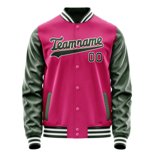 Custom Pink Kelly-Green Solid Color Varsity Letterman Jacket