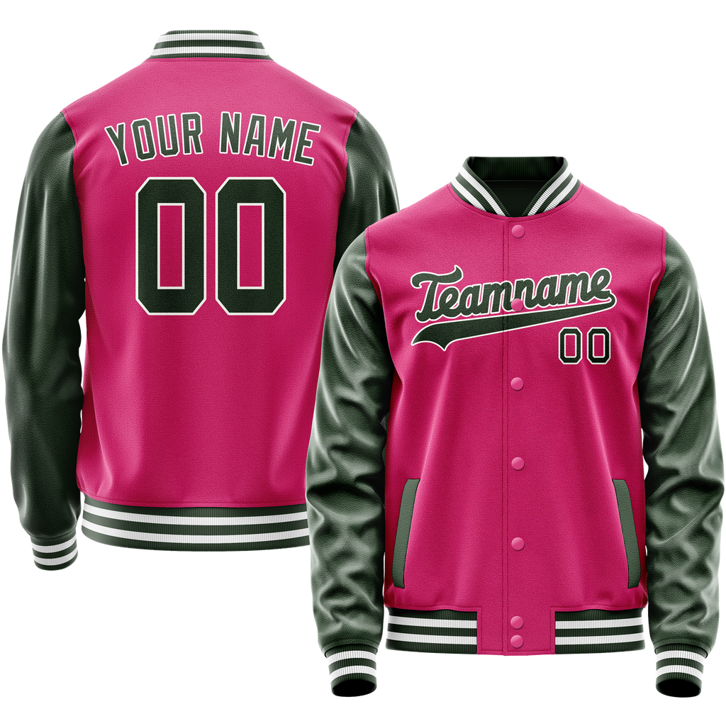 Custom Pink Kelly-Green Solid Color Varsity Letterman Jacket