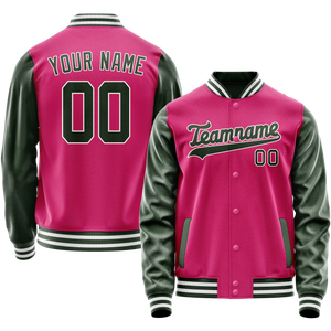 Custom Pink Kelly-Green Solid Color Varsity Letterman Jacket